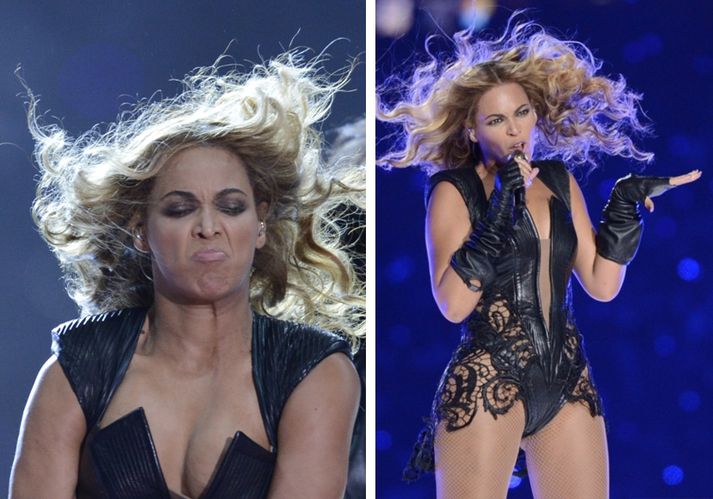 Beyonce var ekki ánægð með þessar myndir sem birtust af henni eftir tónleika hennar á Superbowl. Þóttu þær ekki sýna hennar bestu hliðar.