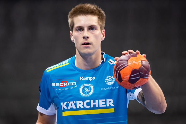 TVB Stuttgart - HSG Nordhorn-Lingen 26 November 2020, Baden-Wuerttemberg, Stuttgart: Handball: Bundesliga, TVB Stuttgart - HSG Nordhorn-Lingen, 10th matchday, Porsche Arena. Stuttgart's Viggo Kristjansson in action. Photo: Tom Weller/dpa (Photo by Tom Weller/picture alliance via Getty Images)