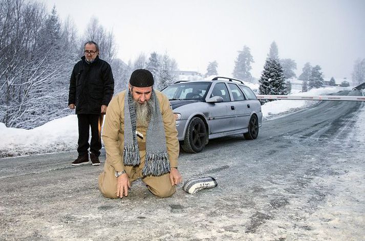 Krekar kraup til bænahalds í kuldanum á sunnudaginn var, nýkominn úr fangelsi í Kongsvinger, skammt frá Ósló.