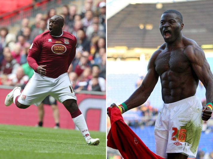 Adebayo Akinfenwa og George Elokobi.