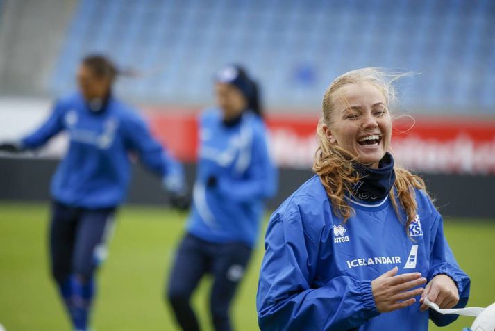 Glódís Perla skoraði sigurmarkið og fer líklega hlægjandi á koddann í kvöld.