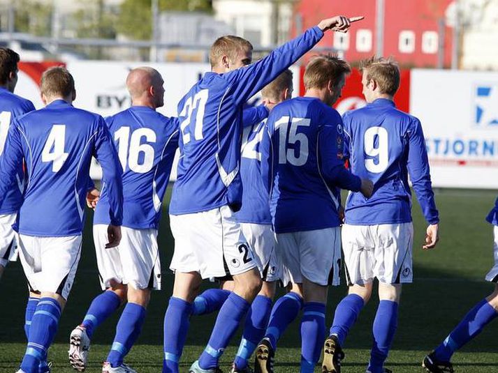 Jóhann Laxdal á hlaupum í leik liðanna fyrr í sumar.