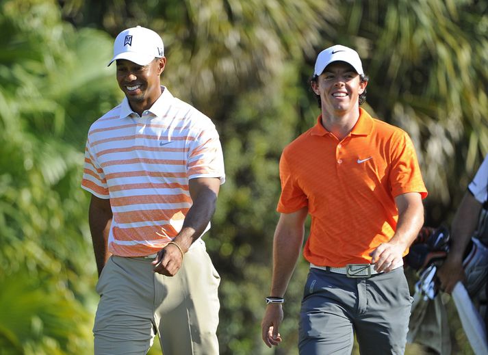 Tiger Woods og Rory McIlroy í sólskinsskapi í Flórída.