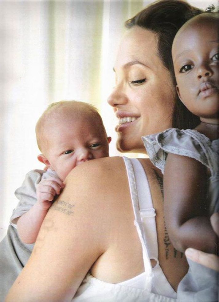 Angelina með Shiloh litlu, og eldri dóttur sína, Zahöru.