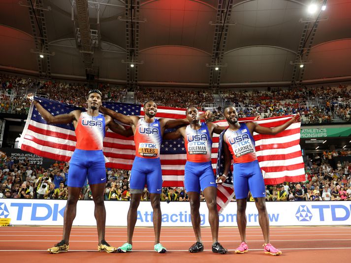 Noah Lyles var hluti af sigursveit Bandaríkjanna í 4x100 metra boðhlaupi.