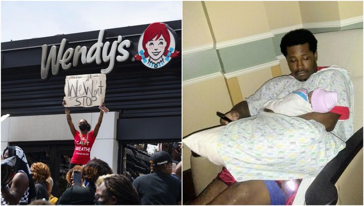 Rayshard Brooks sofnaði í röðinni í bílalúgu á veitingastaðnum Wendy's. Lögreglan var kölluð til með þeim afleiðingum að Brooks var skotinn til bana.