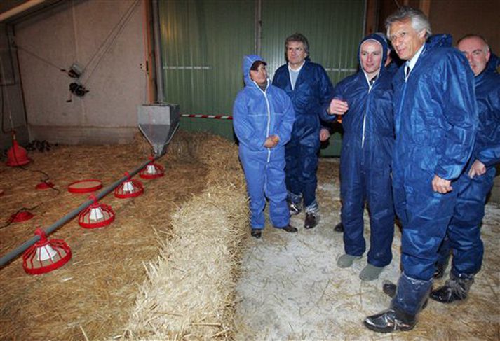 Dominique de Villepin, forsætisráðherra Frakklands, heimsækir alifuglabú.