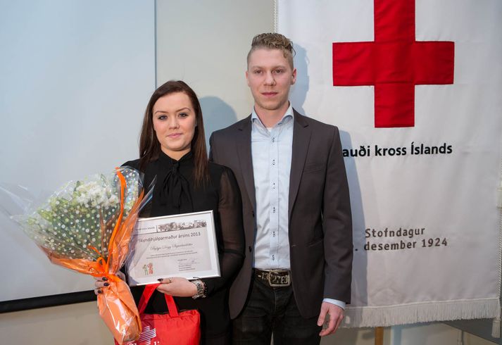 Bylgja og Patrekur við athöfnina í dag.
