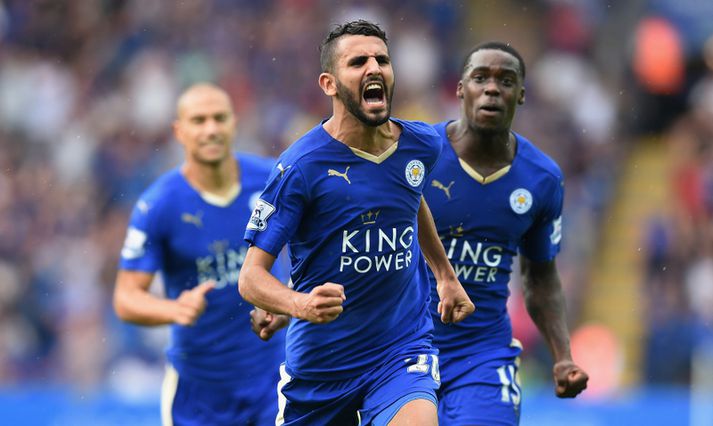 Leikmenn Leicester fagna marki Mahrez.