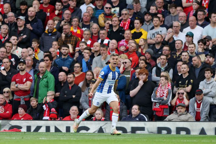 Leandro Trossard skoraði þrennu á Anfield í dag.