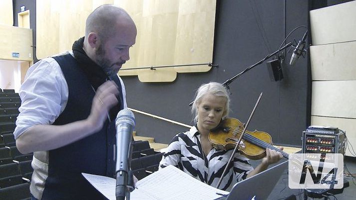 Þorvaldur og Greta Salóme tóku upp tónlist fyrir Disney á sunnudag.