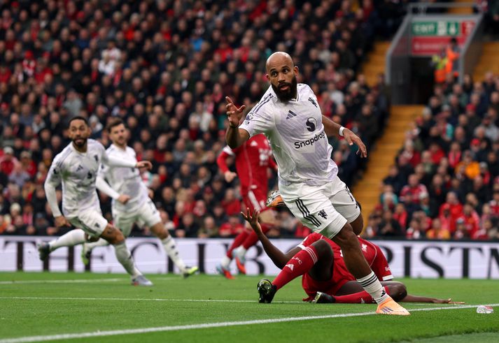 Bryan Mbeumo skoraði fyrsta mark leiksins þegar Manchester United heimsótti Liverpool á dögunum.