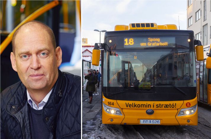 Strætó er með fimmtán Yutong-rafmagnsvagna (t.h.) á sínum snærum. Jóhannes Rúnar, framkvæmdastjóri Strætó, (t.v.) segir framleiðandann lítið geta ráðskast með þá vegna þess að þeir séu af eldri gerð en vagnarnir í Skandinavíu.