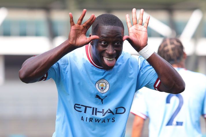 Carlos Borges fagnar einu af mörkum sínum á síðasta tímabili með varaliði Manchester City