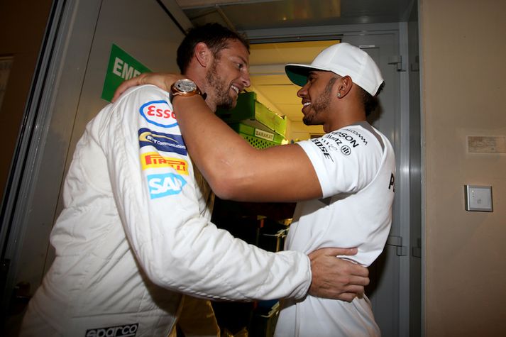 Jenson Button og Lewis Hamilton eru miklir mátar.