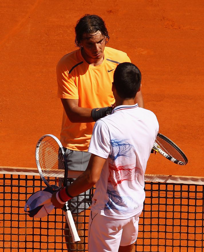 Nadal og Djokovic eftir úrslitaleikinn í dag.