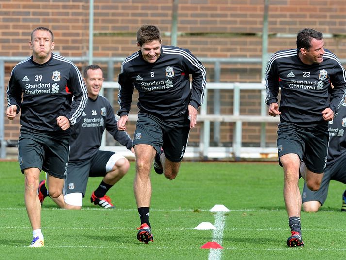 Steven Gerrard á æfingu með Liverpool í vikunni.