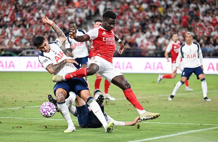Bukayo Saka hefur oft gert vel í grannaslag við Tottenham.