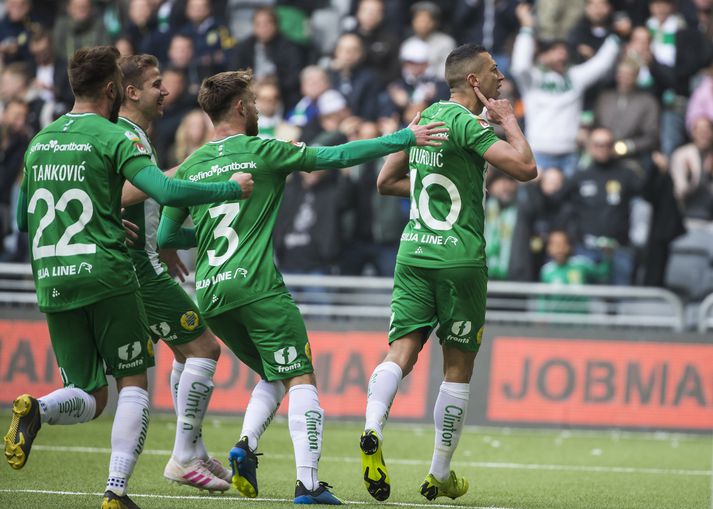 Hammarby fagnar marki fyrr á leiktíðinni.