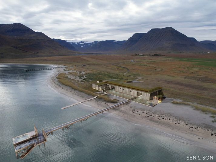 Sjöböðin eiga að opna á Hvítasandi í Landi Þórustaða, innst í Önundarfirði.