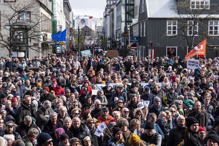 Frá kröfugöngu verkalýðs 1. maí síðastliðinn.