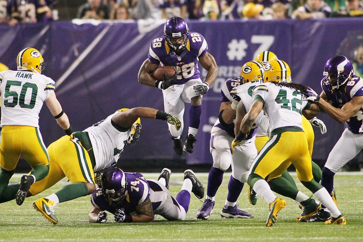 Úr leik Green Bay Packers og Minnesota Vikings um síðustu helgi en þau mætast aftur í kvöld.