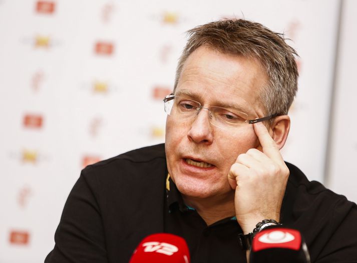 Guðmundur á blaðamannafundi danska liðsins í gær.