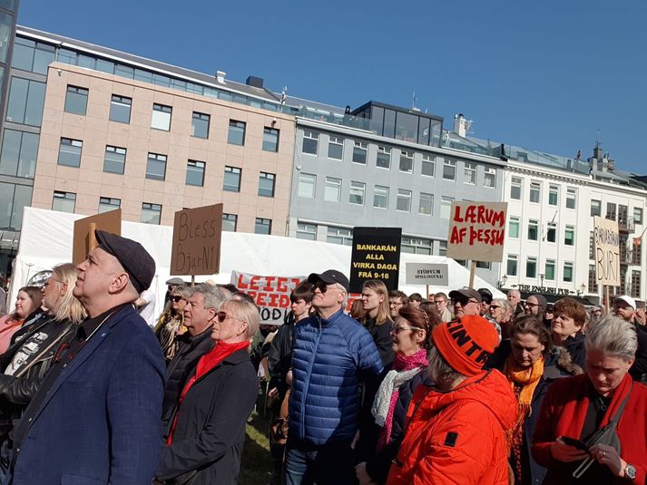 Mótmælt hefur verið á Austurvelli seinustu fjóra laugardaga og er dagurinn í dag engin undantekning. 