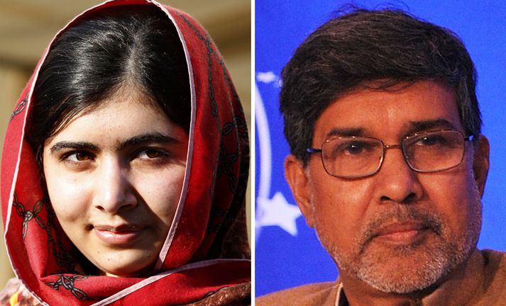 Malala Yousafzai og Kailash Satyarthi, friðarverðlaunahafa Nóbels 2014.