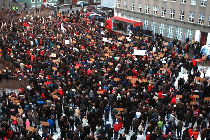 Frá mótmælafundi á Austurvelli í haust.