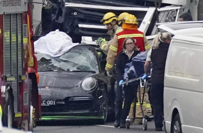 Frá vettvangi slyssins í Melbourne 22. apríl síðastliðinn.