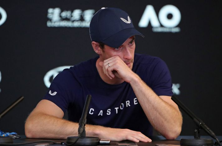 Andy Murray á blaðamannfundinum í dag.