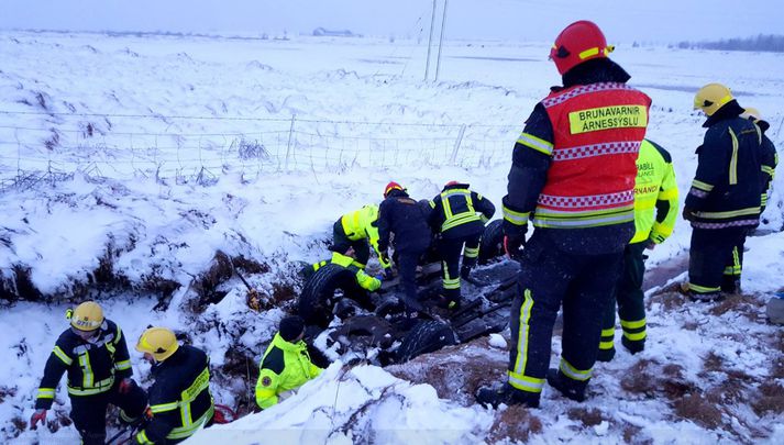 Frá aðgerðum brunavarna Árnessýslu í morgun.