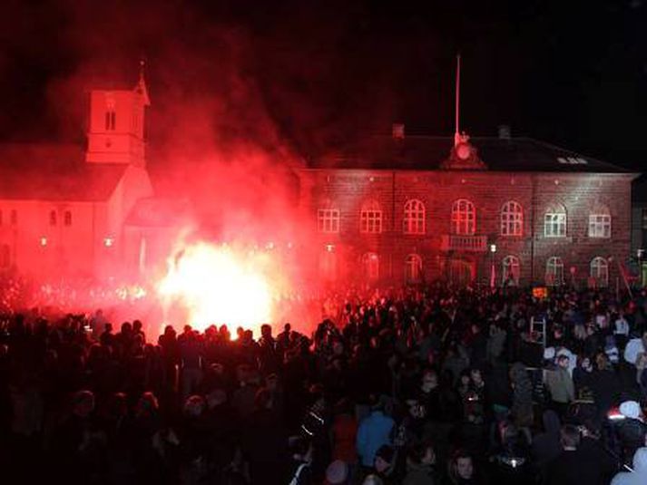 Frá Austurvelli fyrr í kvöld.