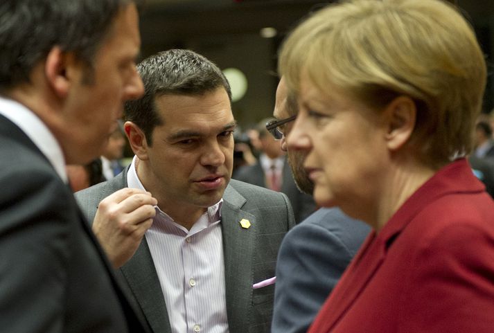 Angela Merkel og Alexis Tsipras fyrir fund leiðtogaráðs Evrópusambandsins þann 19. mars síðastliðinn.