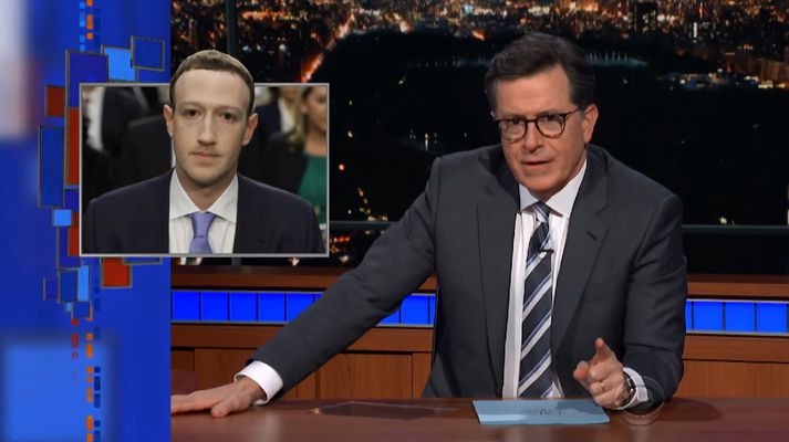 Stephen Colbert er einn af þeim sem gerði sér mat úr vitnisburði Mark Zuckerberg.