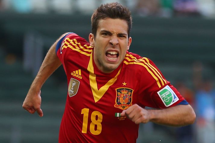 Jordi Alba gerði tvö mörk fyrir Spánverja í kvöld.