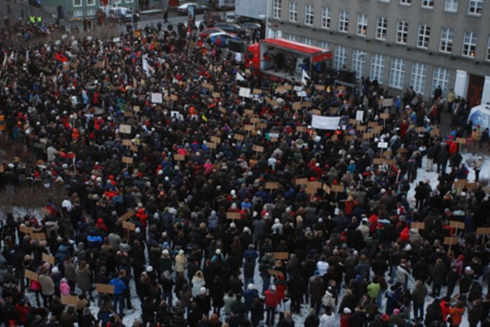 Frá mótmælafundi Radda fólksins á Austurvelli fyrr í vetur.