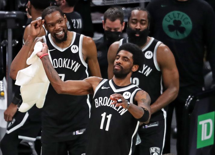 Þríeyki Brooklyn Nets: Kevin Durant, James Harden og nú Kyrie Irving.