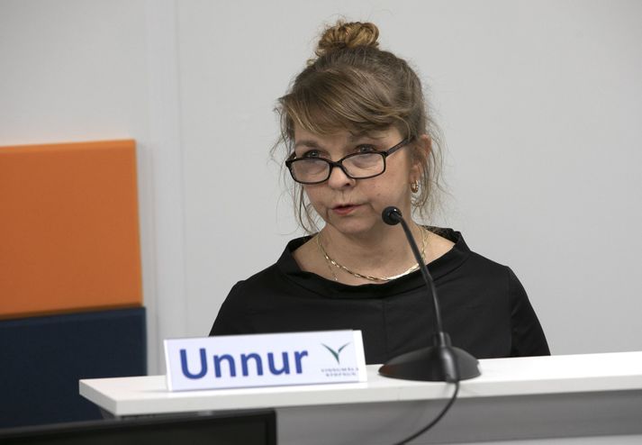 Unnur Sverrisdóttir, forstjóri Vinnumálastofunar, á upplýsingafundi almannavarna 1. apríl 2020.