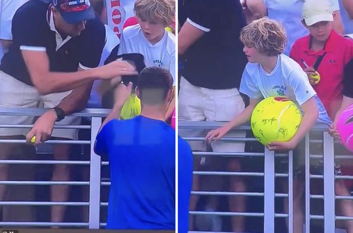 Piotr Szczerek virtist skítsama um barnið sem beið eftir því að taka við derhúfunni frá Kamil Majchrzak á US Open.