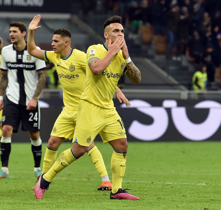 Lautaro Martinez sá til þess að Inter komst í framlengingu.