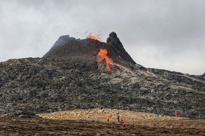 Frá gosstöðvunum í dag. Hraunrennsli hefur dregist saman frá því það jókst í síðustu viku.