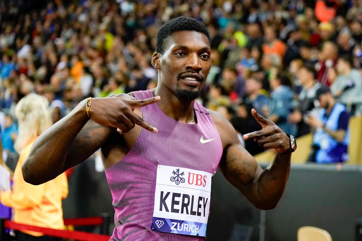 Fred Kerley er hér á demantamóti í Sviss.