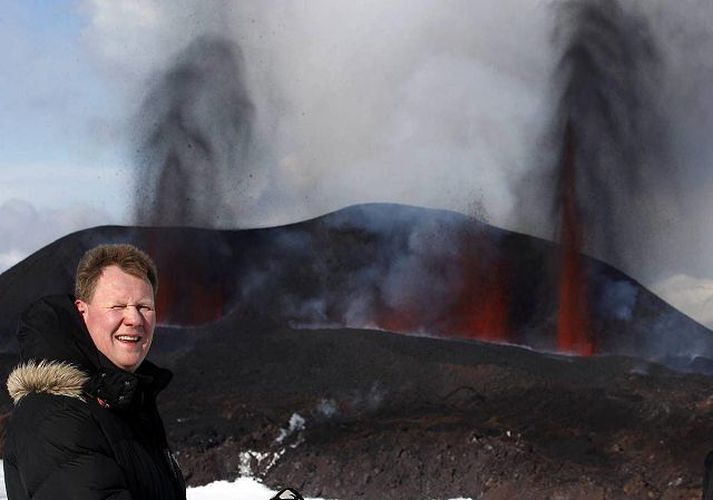 Kristján Már við eldgosið í Fimmvörðuhálsi í vor. Hann segir fréttastjórastöðuna ekki koma í veg fyrir að hann sinni áfram störfum á vettvangi.