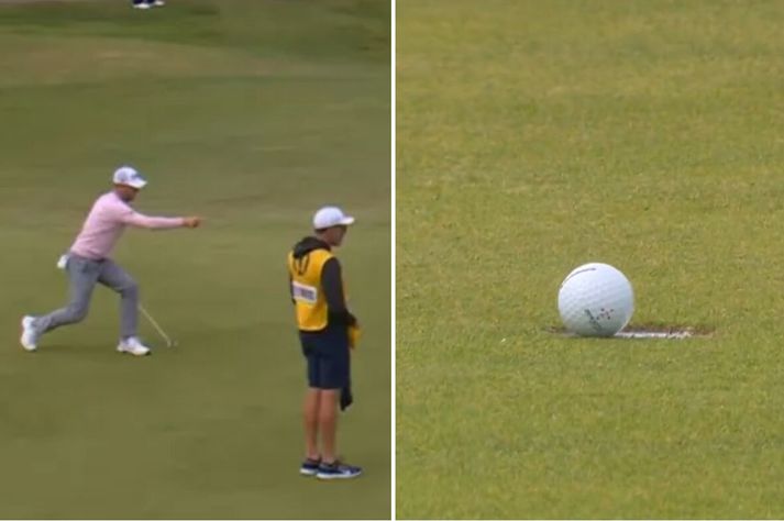 Niður vildi blessuð golfkúlan ekki.