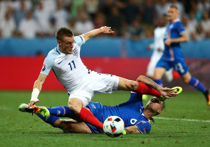 Jamie Vardy í leik á móti Íslandi á EM 2016.