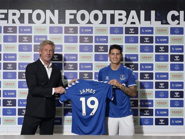 Marcel Brands og James Rodríguez. Þeir hafa nú báðir yfirgefið Everton.