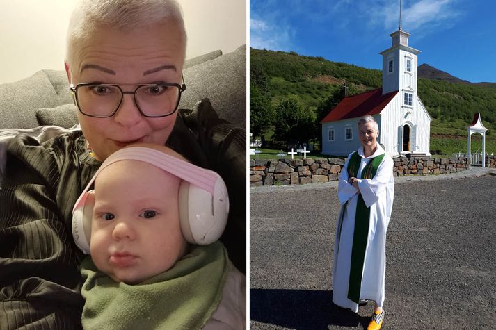 Sr.Hildur Eir Bolladóttir er prestur og skáld en segist þó fyrst og fremst vera mamma. Hér er hún þó á mynd með yngra ömmubarninu sínu, Jasoni Kára. Í næstu viku kemur út ljóðabók eftir Hildi sem heitir Meinvarp. ADHD hefur mikil áhrif á það hvernig Hildur skipuleggur verkefnin sín.