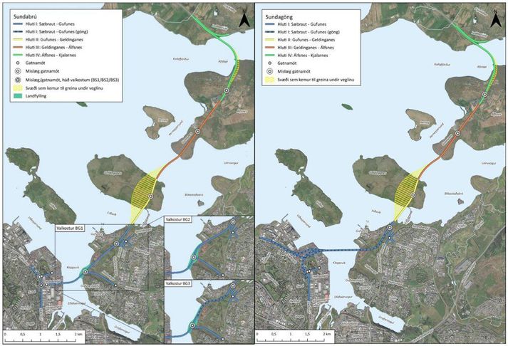 Úr umhverfismati verkfræðistofunnar EFLU með tilliti til Sundabrúr eða Sundaganga. 